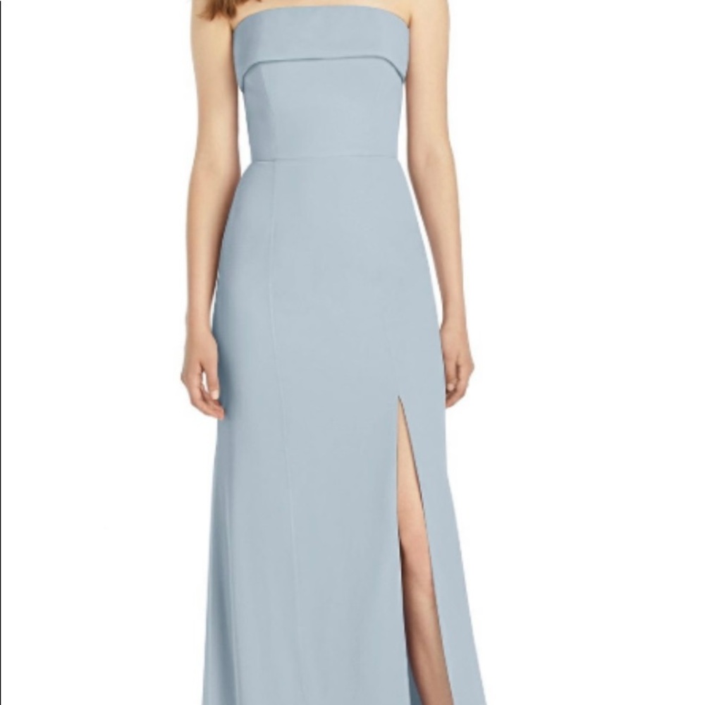 Dessy Collection 124 Strapless Lux Chiffon Mist size 4